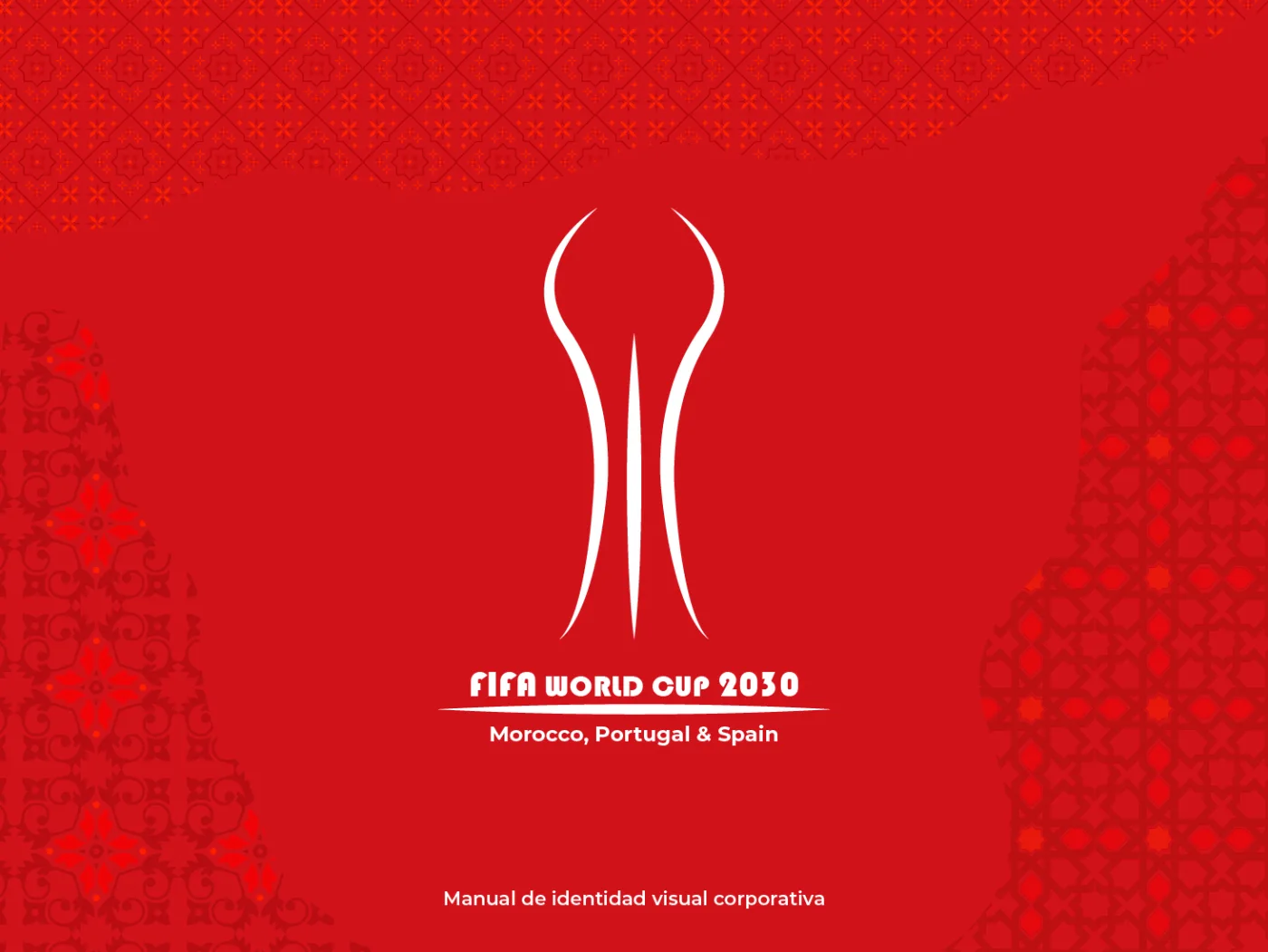 Portada de la identidad del Mundial 2030: imagotipo sobre fondo rojo
