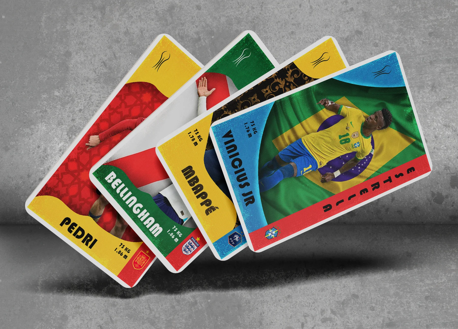 Cartas coleccionables de Pedri, Bellingham, Mbappé y Vinicius Jr